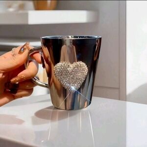 Stainless Steel, Rhinestones Heart Coffee Mug, Valentine's Day Present
